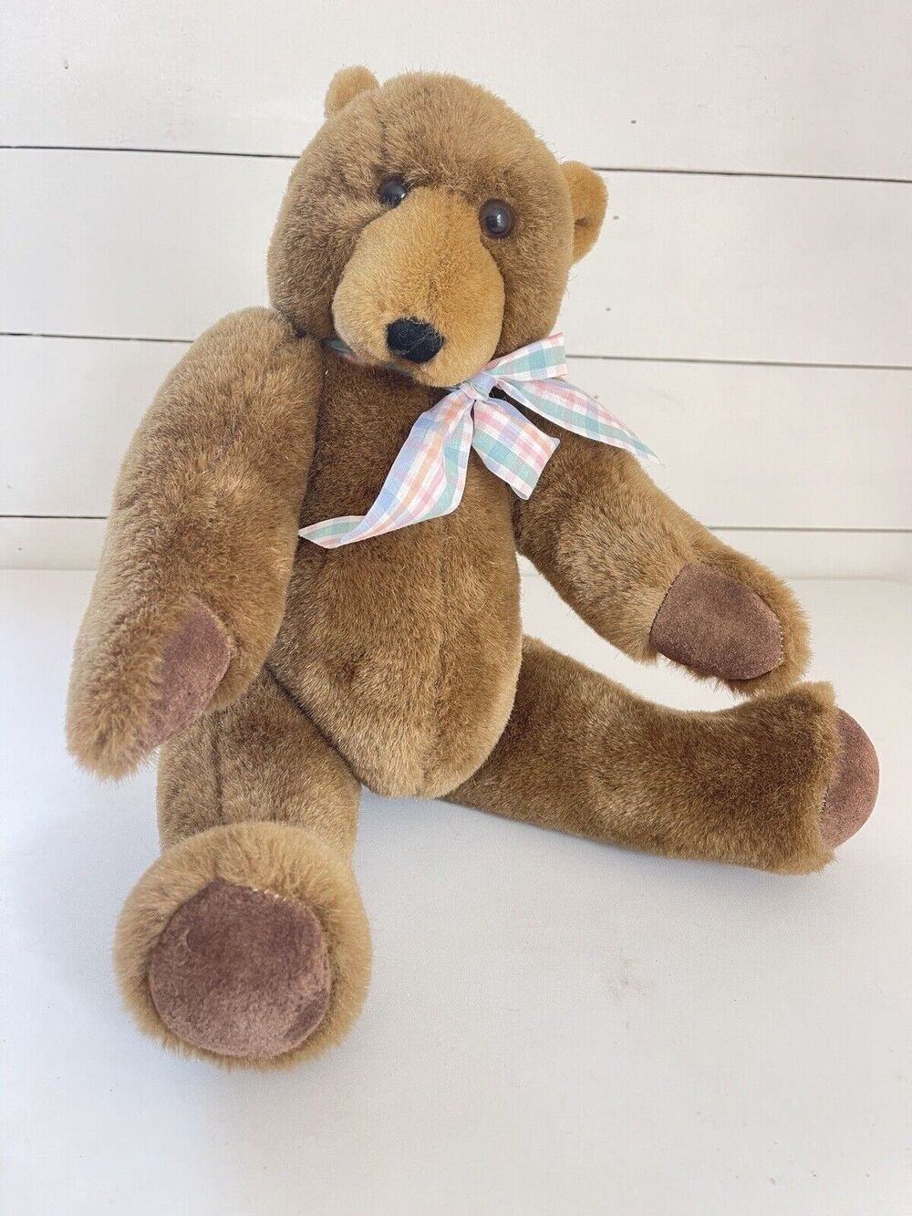 Vintage Jointed Teddy Bear Smarttoy INC 1983 18" Plush Stuffed Animal Suede Paws